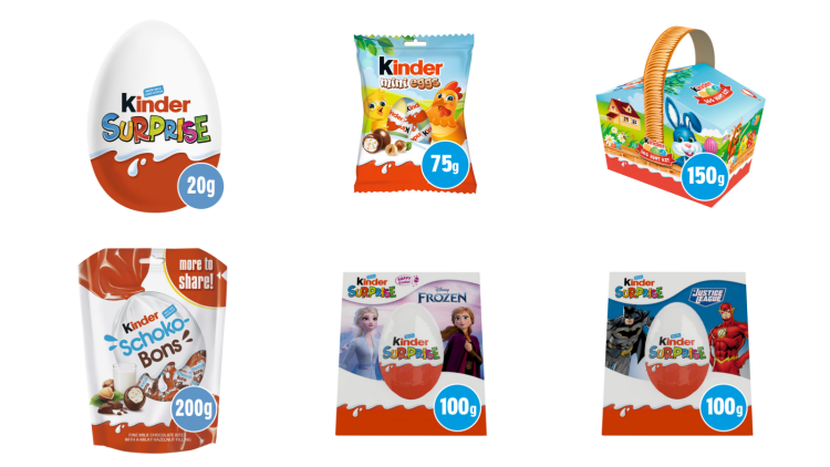 Image of six different Kinder products that have been recalled