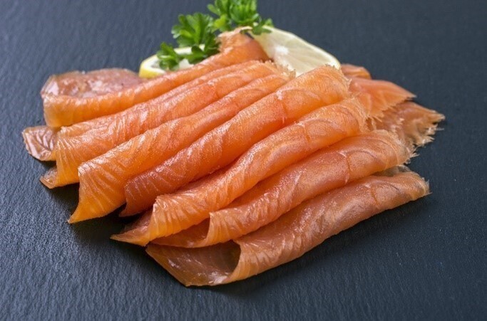 Slices of ready-to-eat cold smoked salmon 