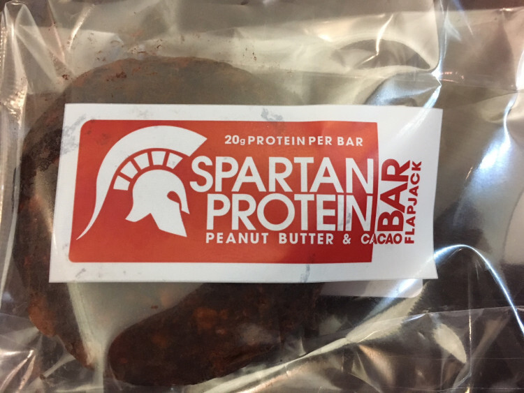 Spartan protein peanut butter and cacao flapjack bar front of pack