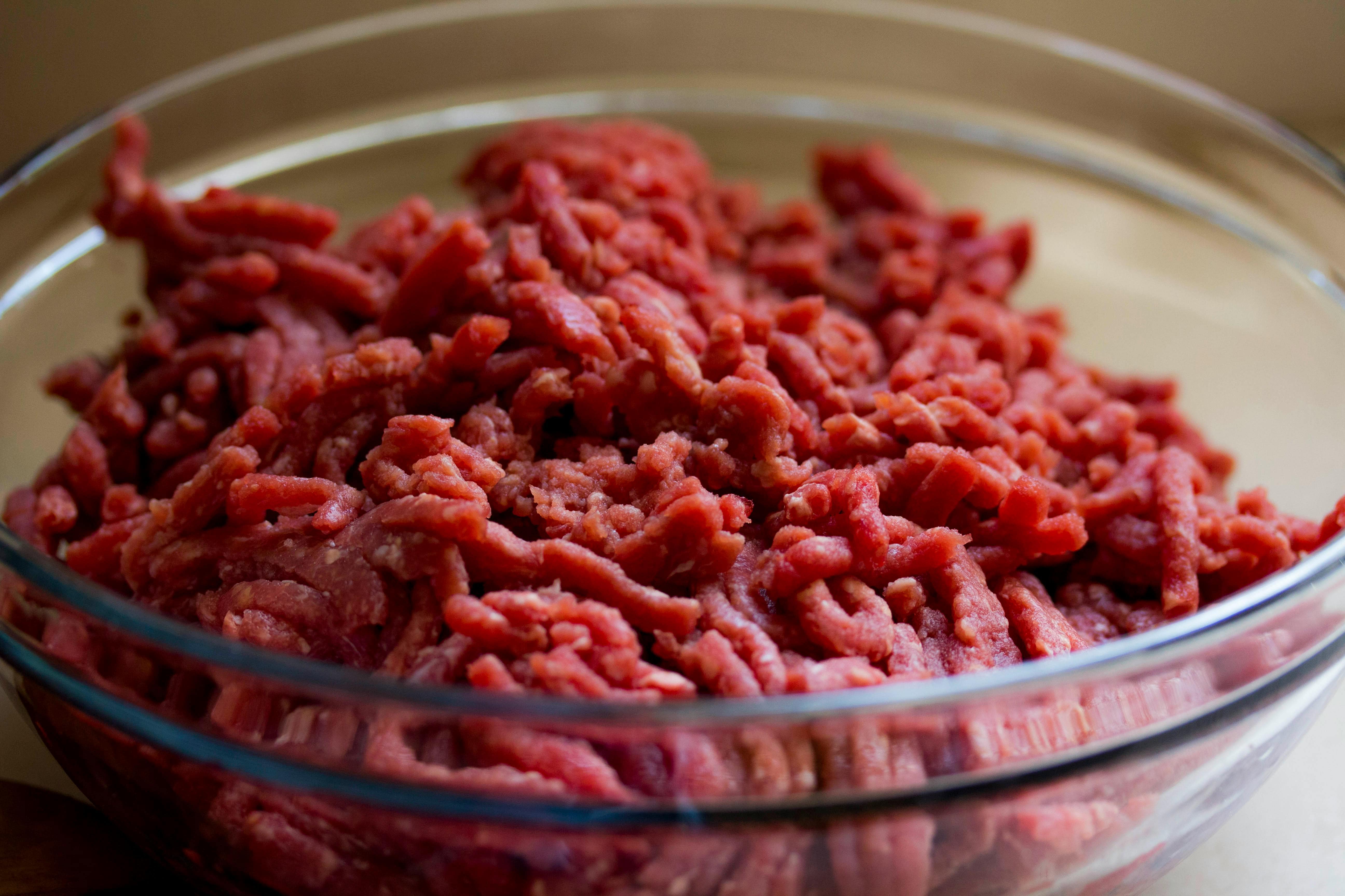 Mince meat in a clear dish