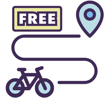 Image showing a bike and a location pin with the word 'free' highlighted above it