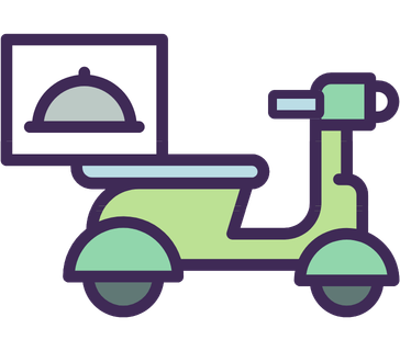 Image of a food delivery scooter and a serving dish in the storage box on the back