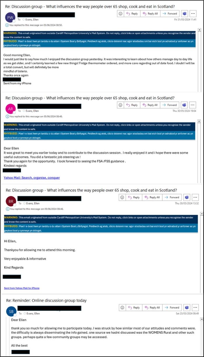 Screenshots of emails giving positive feedback about the sessions.