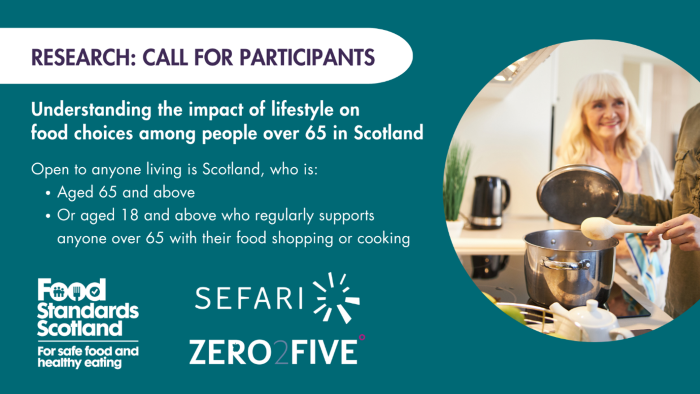 Advert calling for research participants. Text stats research is open to anyone aged 65 or above, or 18 and above who supports anyone over 65 with food shopping
